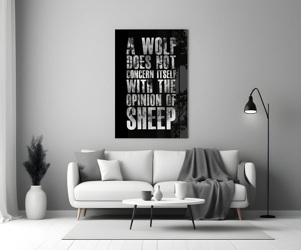 wolf opinion of sheep quote panel bringing character to a minimalist living room wall