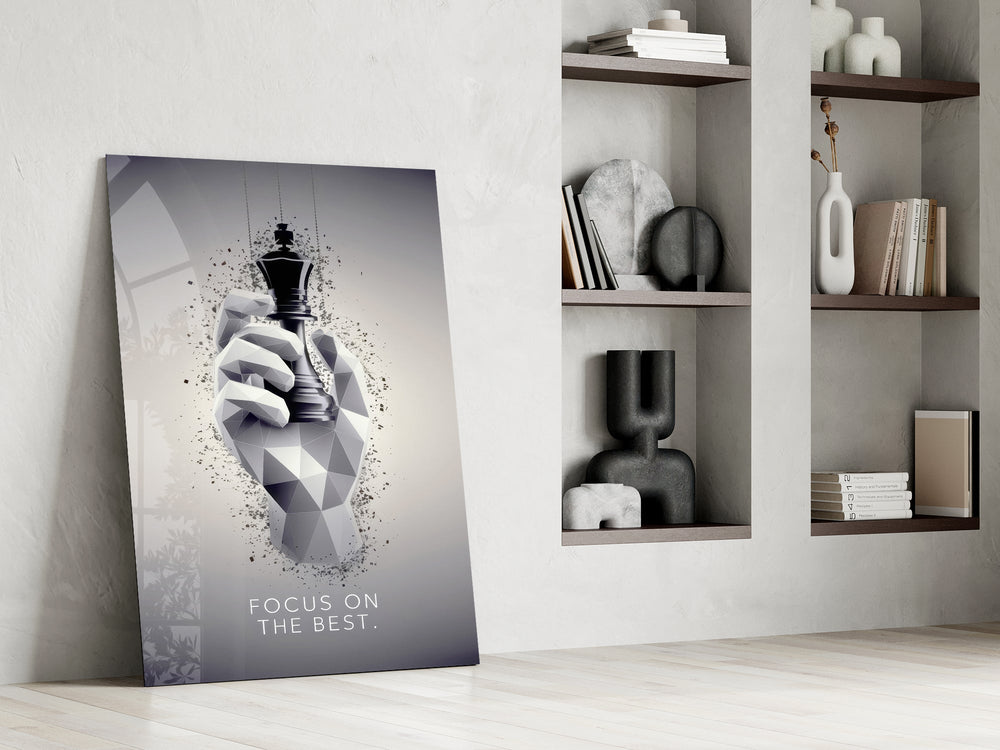 focus on the best chess king panel resting in a shelving niche in a modern interior