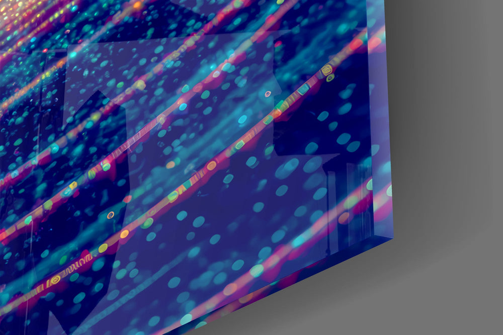 Close-up detail of the fine filament linework of the beard and robe on the glass surface