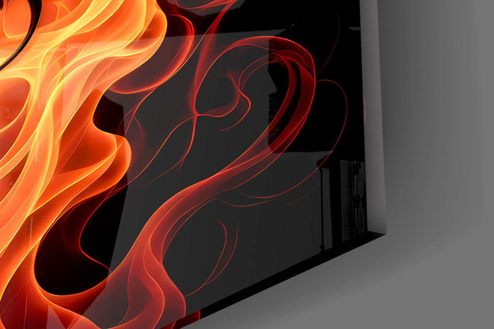 Close-up detail of the filigree flourishes above and below the lettering on the glass surface