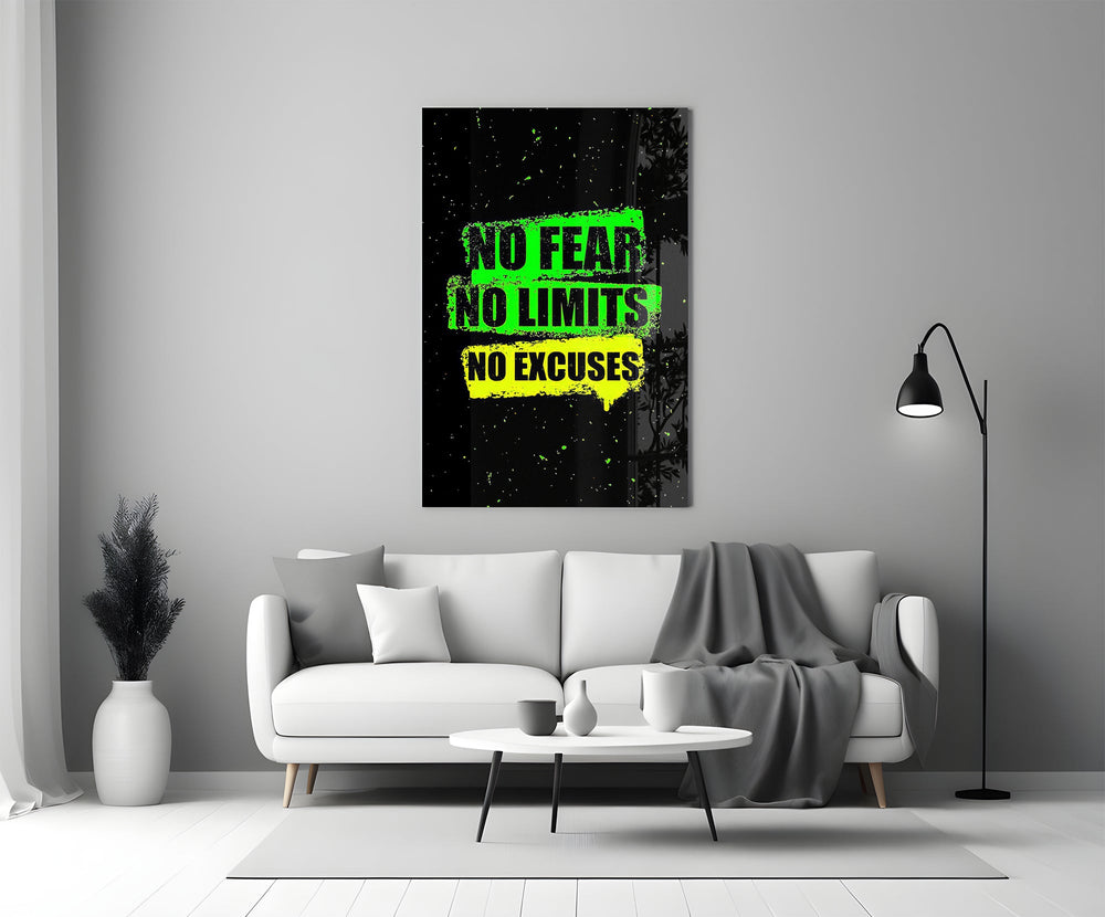 neon green gym motivation typography panel bringing character to a minimalist living room wall