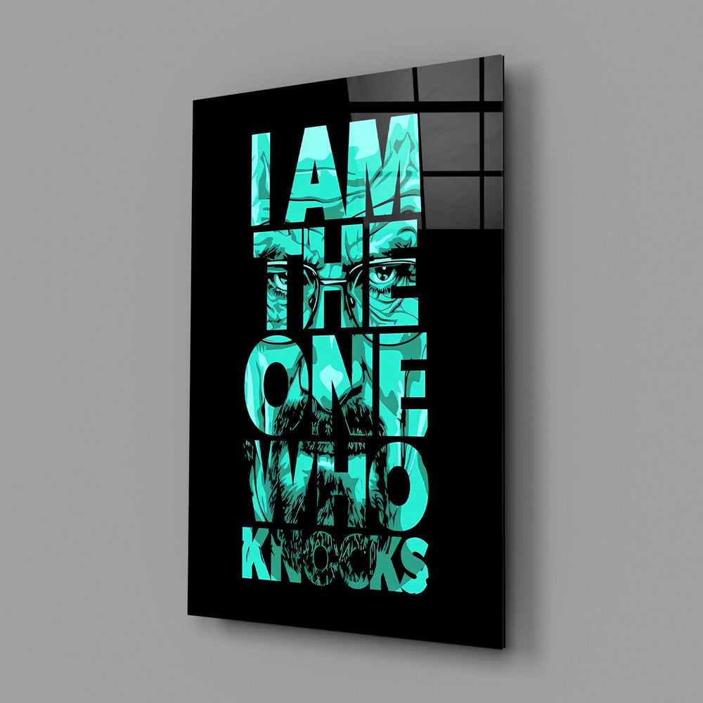 turquoise word stack hiding a face glass wall art angled to show the polished tempered glass panel