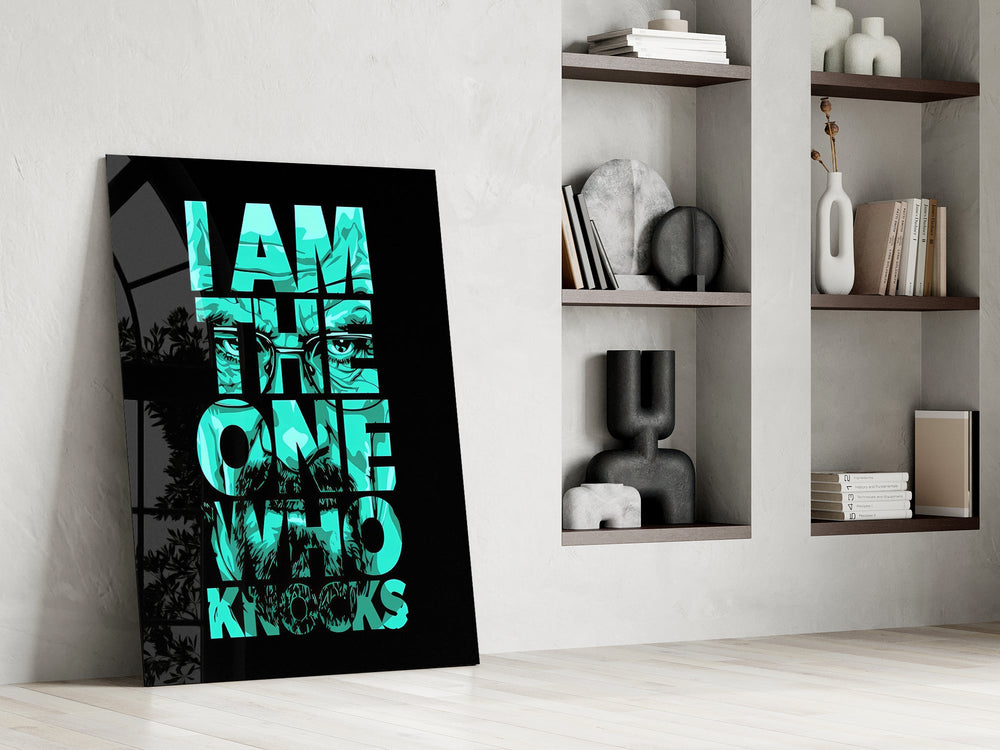 turquoise word stack hiding a face panel resting in a shelving niche in a modern interior