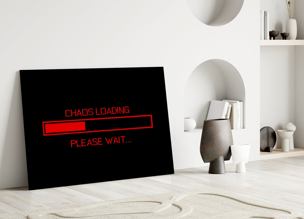 chaos loading red progress bar panel bringing character to a minimalist living room wall