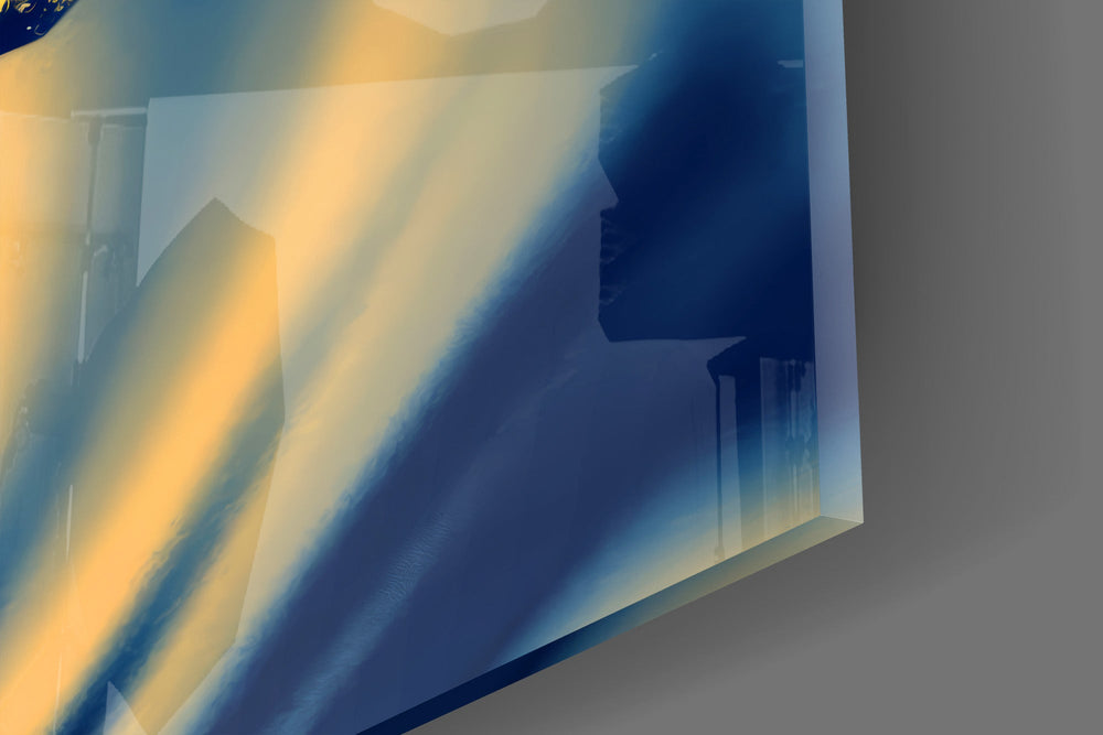 Close-up detail of the painted stars and branching vessels across the golden chamber on the glass surface
