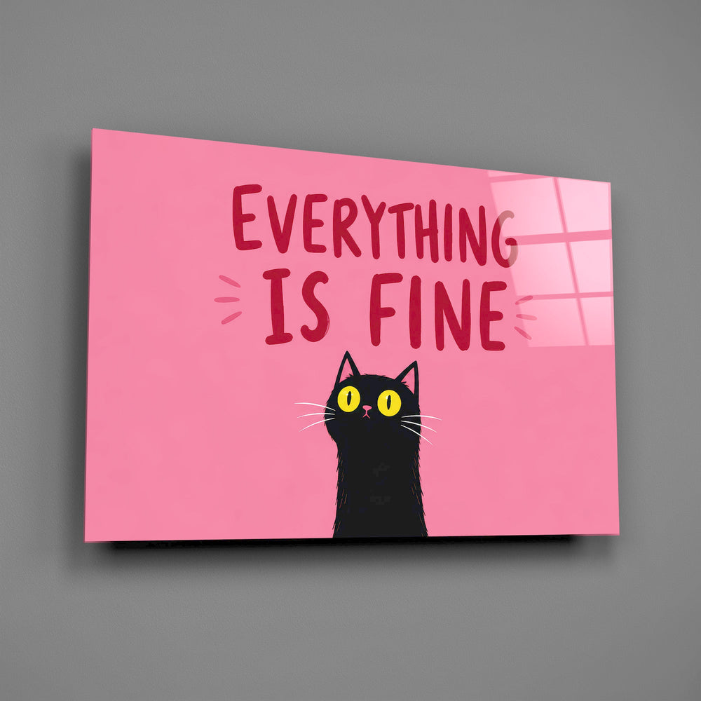 startled black cat on hot pink glass wall art angled to show the polished tempered glass panel