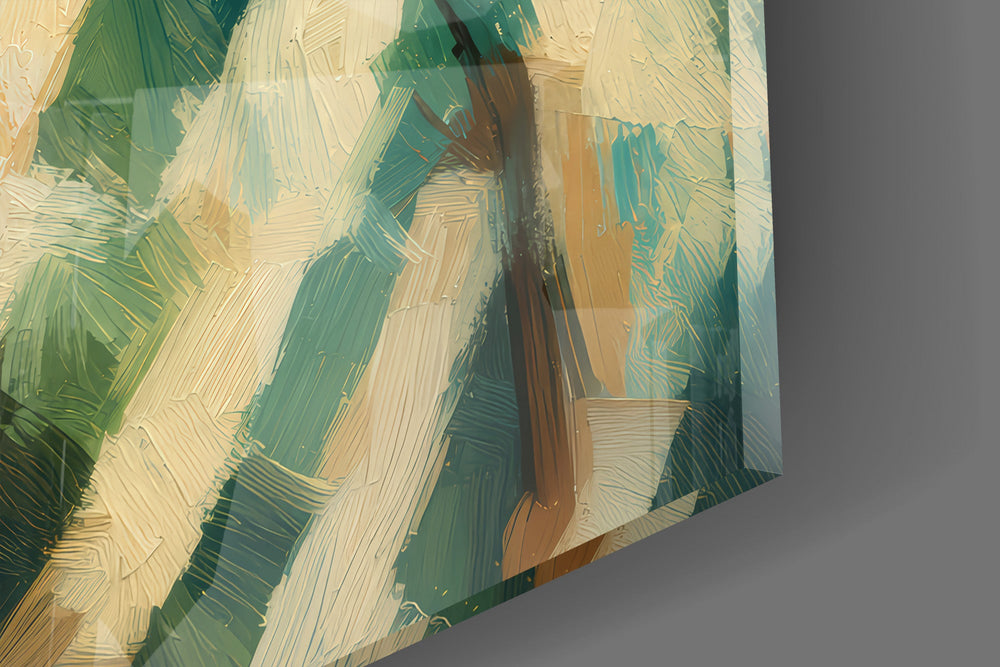 Close-up detail of the cat's paw resting on the green-and-cream throw on the glass surface