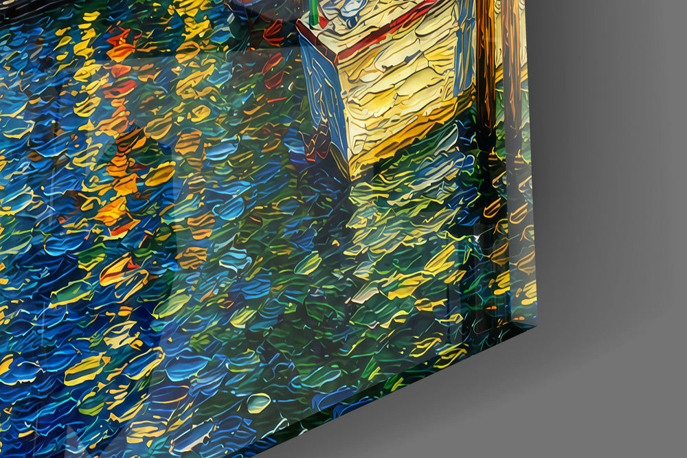Venice Grand Canal glass wall art close-up detail of the printed surface on tempered glass