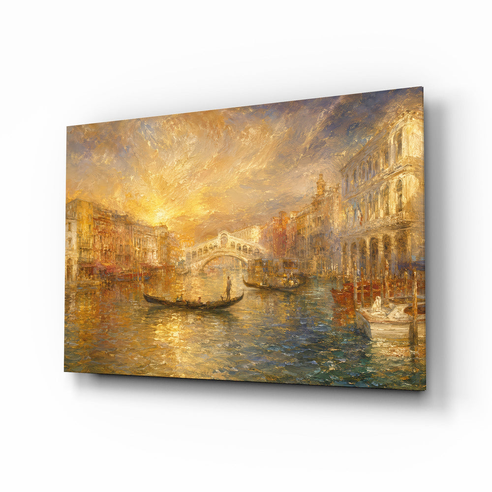 Venice Grand Canal glass wall art, angled view of the tempered glass panel