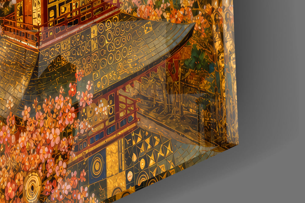 Mount Fuji Pagoda glass wall art close-up detail of the printed surface on tempered glass