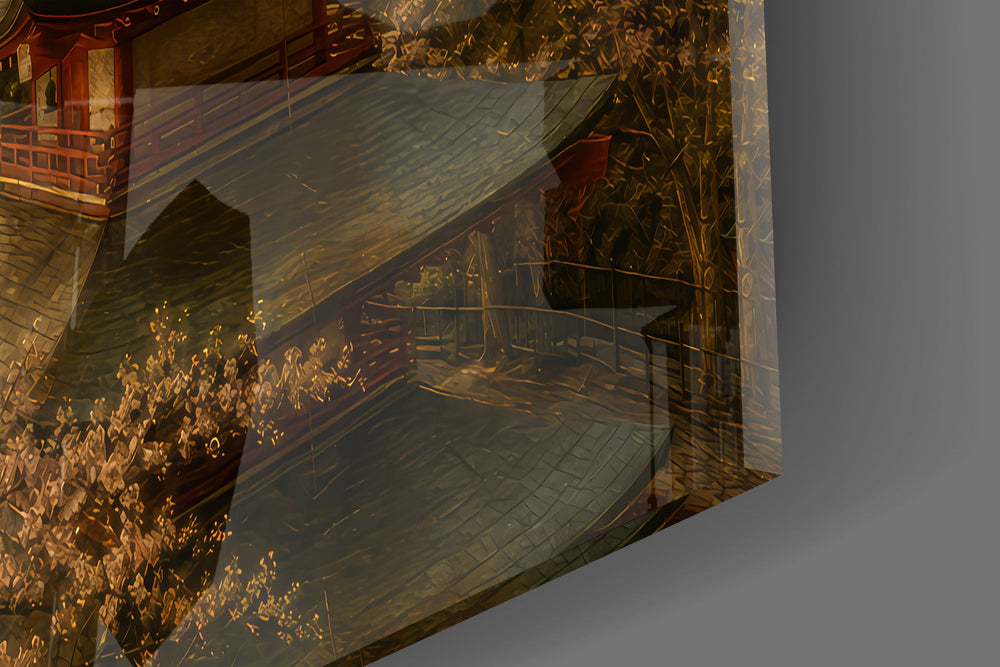 Mount Fuji Pagoda glass wall art close-up detail of the printed surface on tempered glass