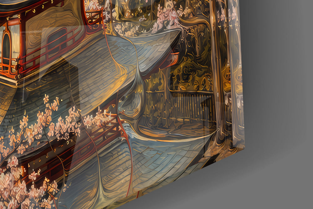 Mount Fuji Pagoda glass wall art close-up detail of the printed surface on tempered glass