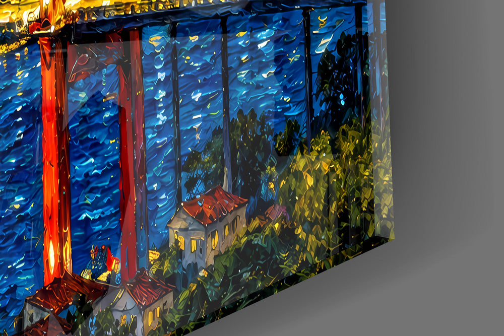 Istanbul Bosphorus Bridge glass wall art close-up detail of the printed surface on tempered glass