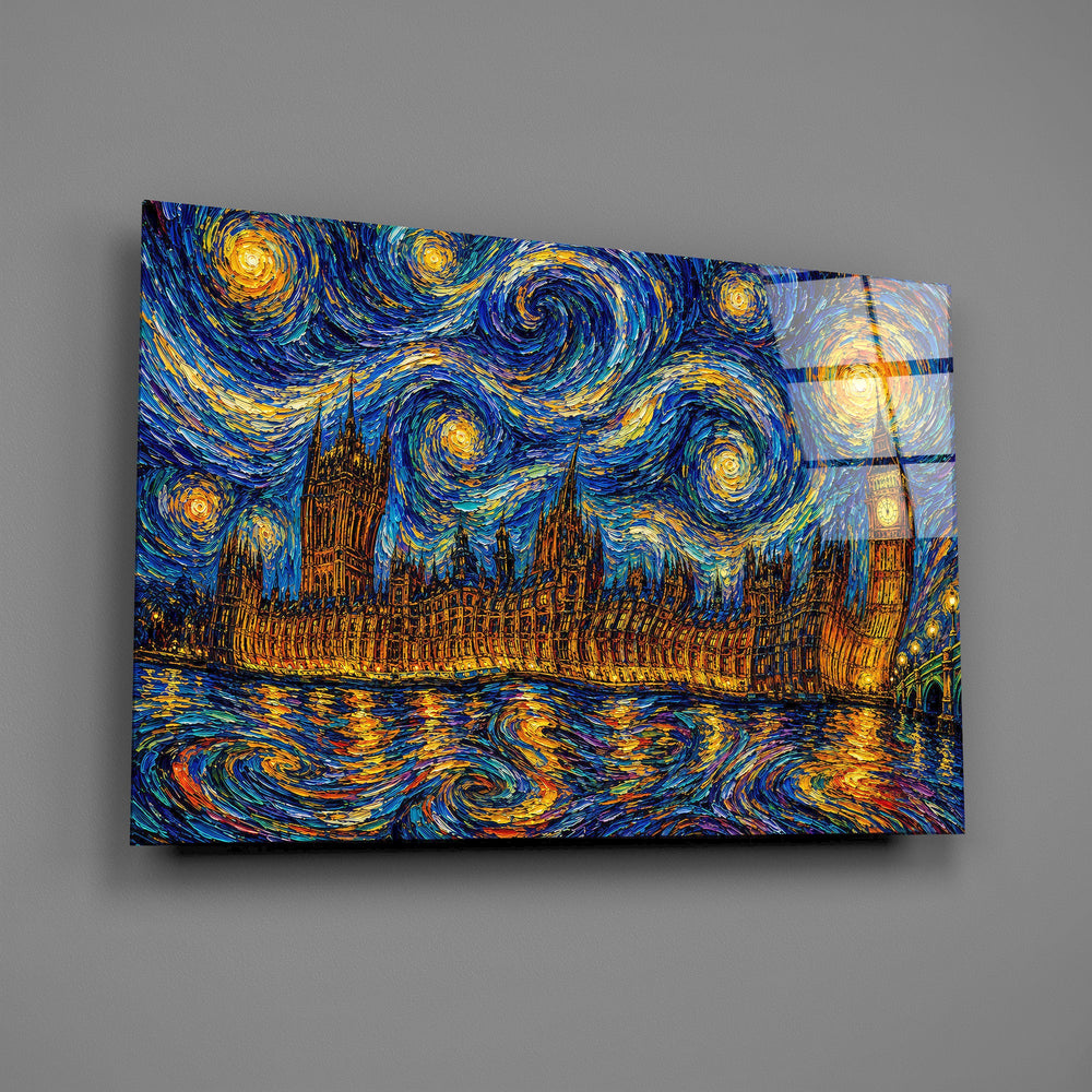 Big Ben Westminster glass wall art mounted flat on a grey wall