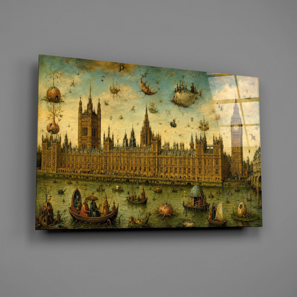 Big Ben Westminster glass wall art mounted flat on a grey wall