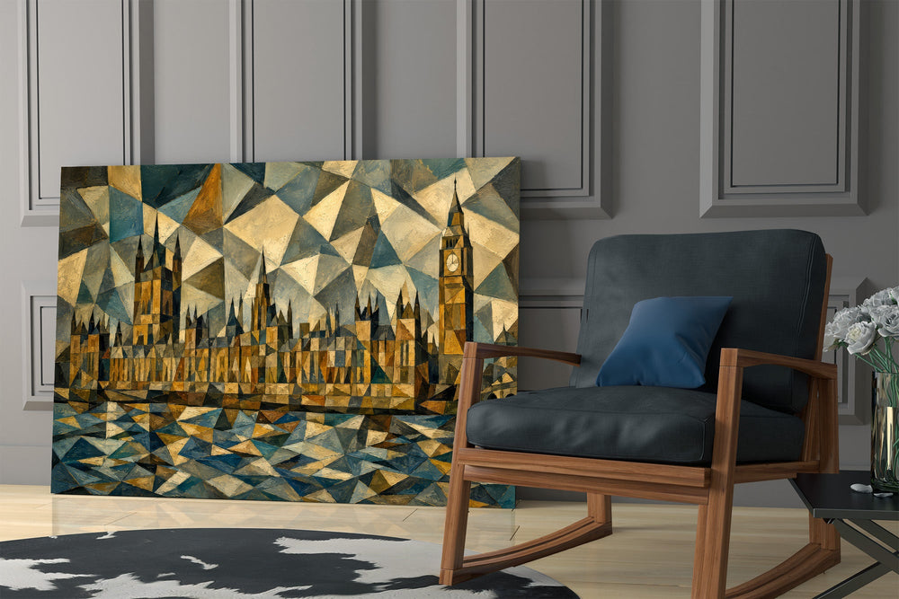Big Ben Westminster glass wall art hanging as a focal point in a modern room