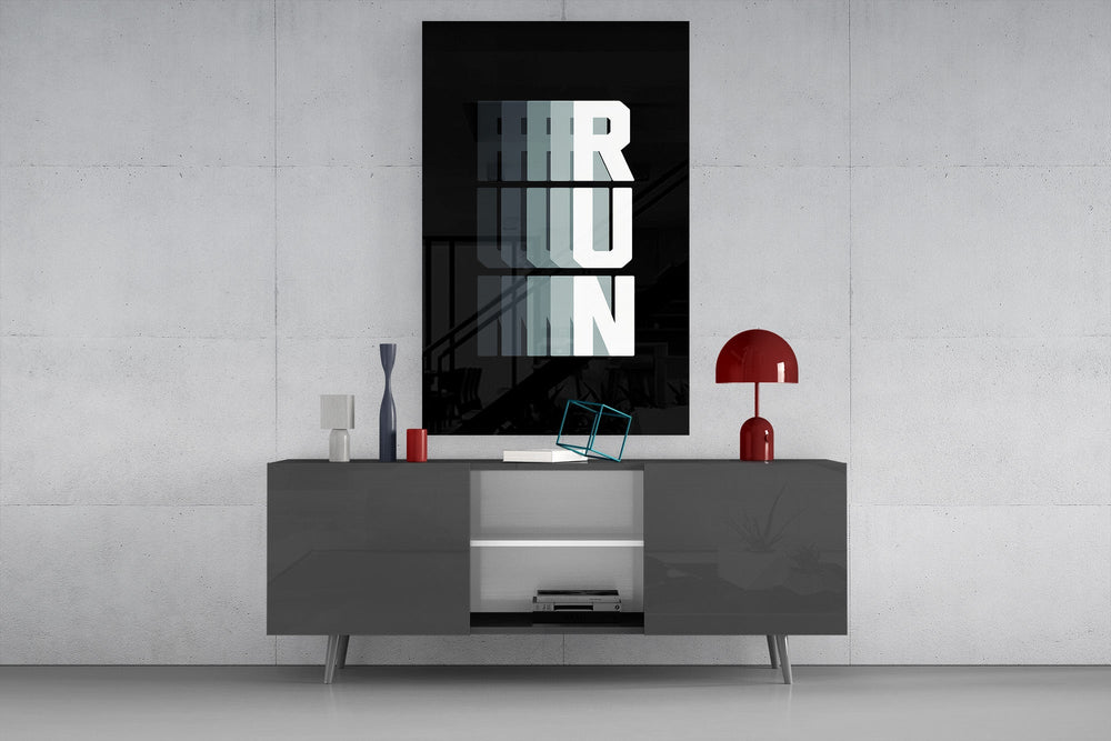 Run Motion Blur Typography Glass Wall Art