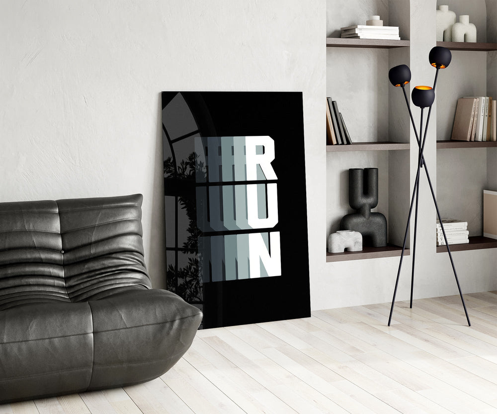 Run Motion Blur Typography Glass Wall Art