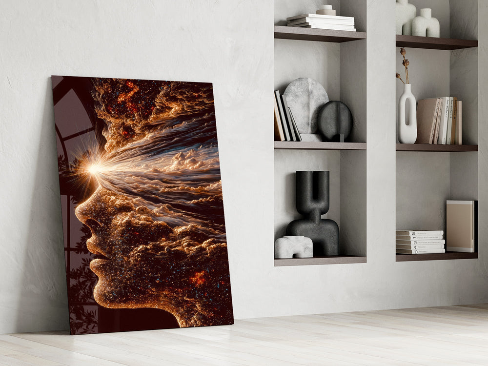 Stardust Profile Cosmic Light Burst Glass Wall Art