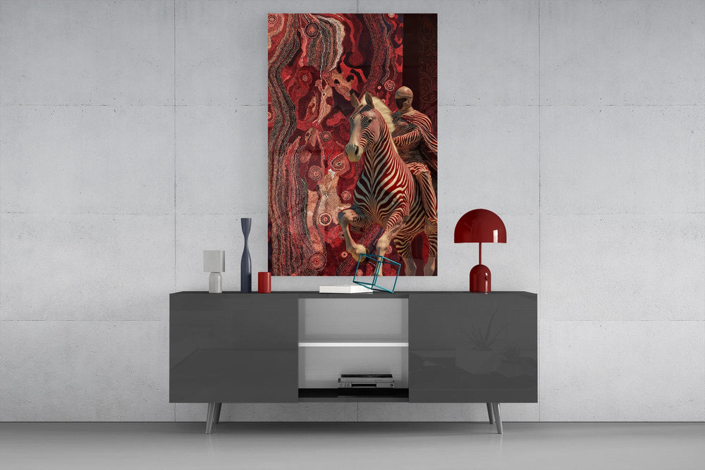 Striped Horse and Rider Dot Pattern Glass Wall Art
