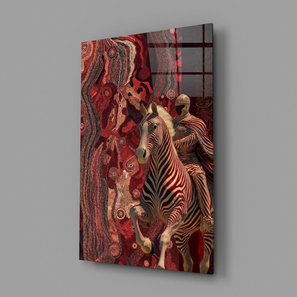 Striped Horse and Rider Dot Pattern Glass Wall Art