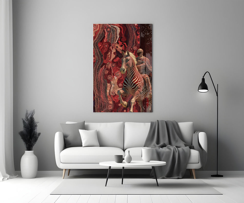 Striped Horse and Rider Dot Pattern Glass Wall Art