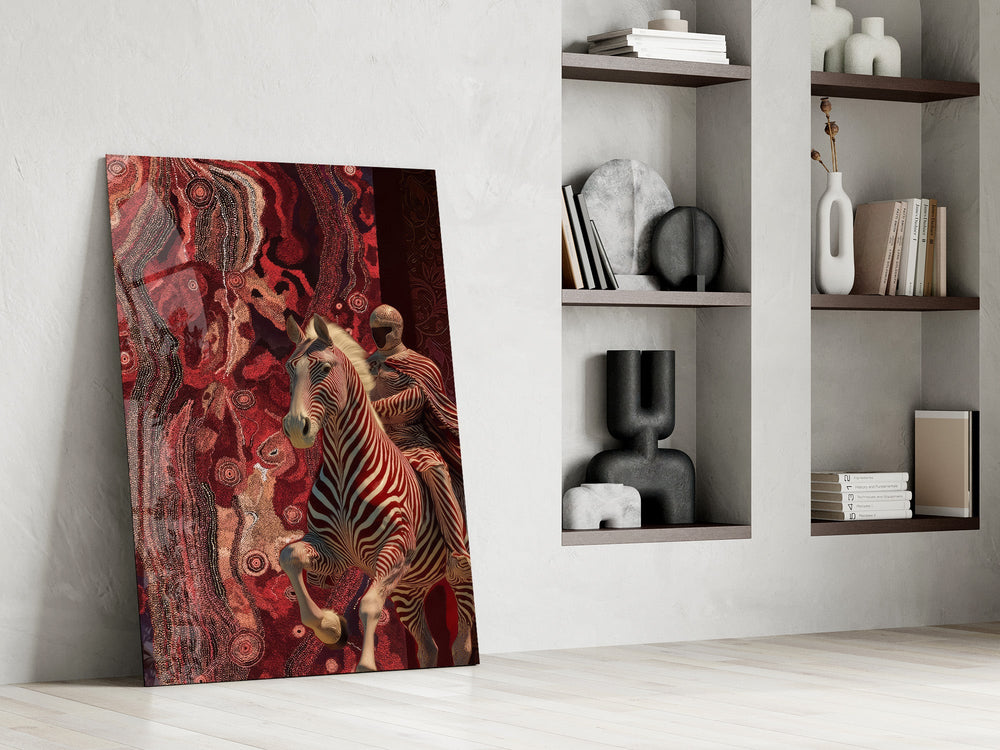 Striped Horse and Rider Dot Pattern Glass Wall Art