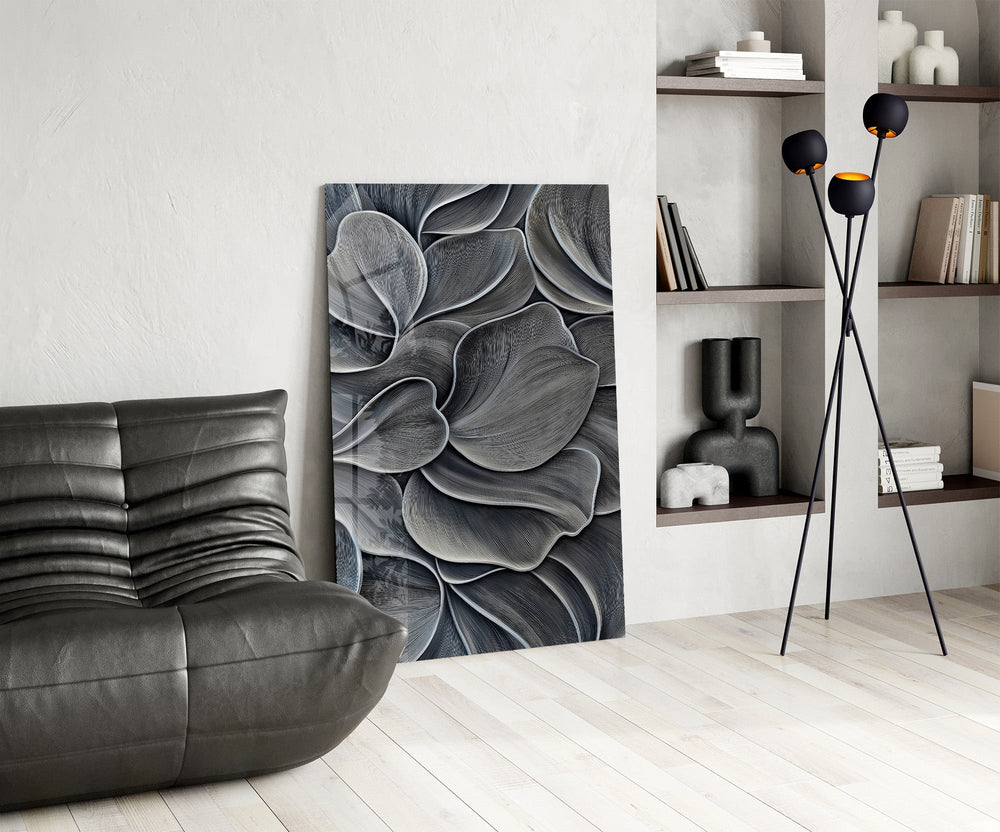 Silver Petal Layers Monochrome Glass Wall Art
