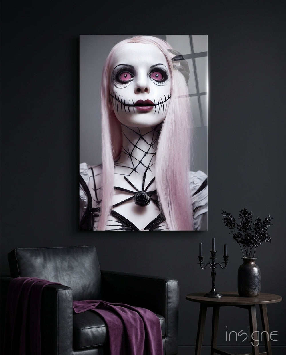The Puppet Glass Wall Art || Designer Collection - Lifestyle preview in a designer interior
