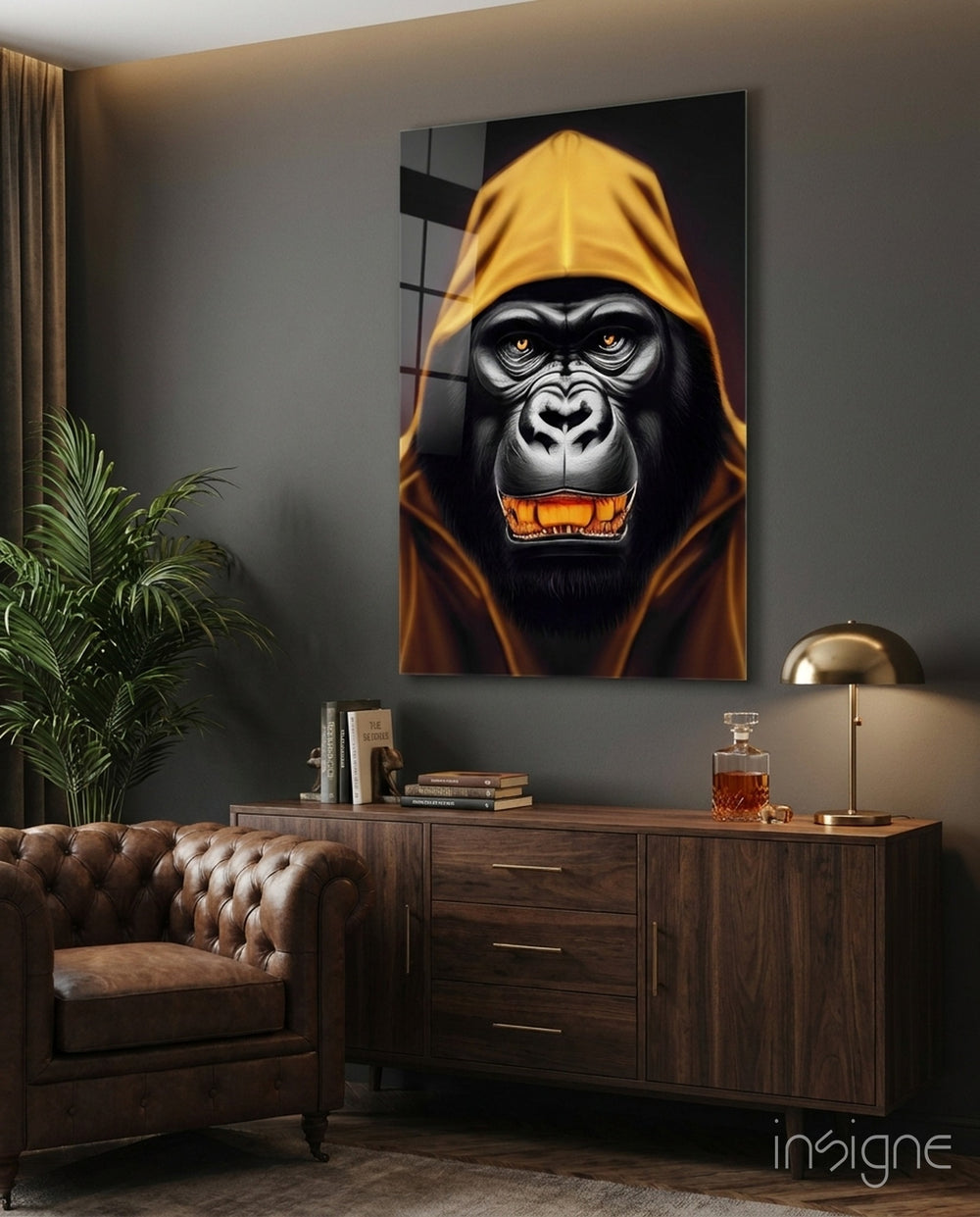 Angry Smile Glass Wall Art || Designer Collection - Lifestyle preview in a designer interior