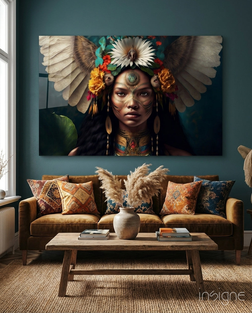 Beauty of the Clan Glass Wall Art || Designer Collection - Lifestyle preview in a designer interior