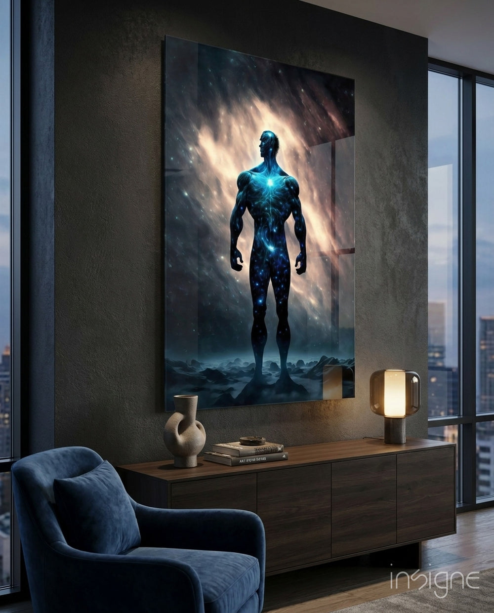 Vitruvius Man Glass Wall Art || Designers Collection - Lifestyle preview in a designer interior