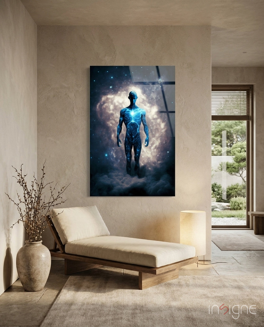 Vitruvius Man Glass Wall Art || Designers Collection - Lifestyle preview in a designer interior