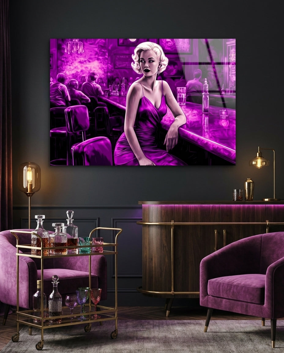Purple Noir Blonde at Bar Glass Wall Art