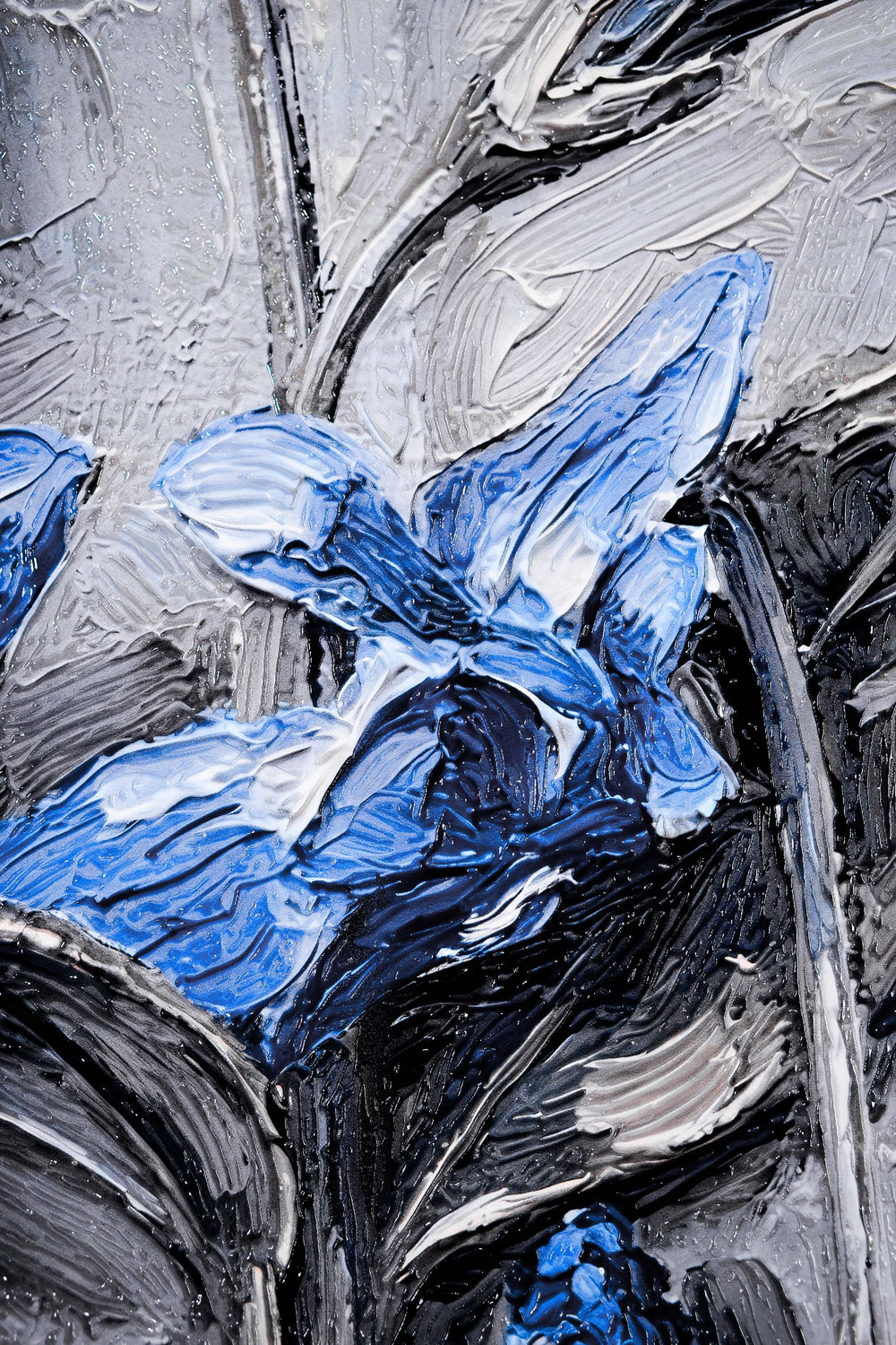 Sapphire Flora Relief — 3D Haptic Embossed High-Gloss Luxury Wall Art