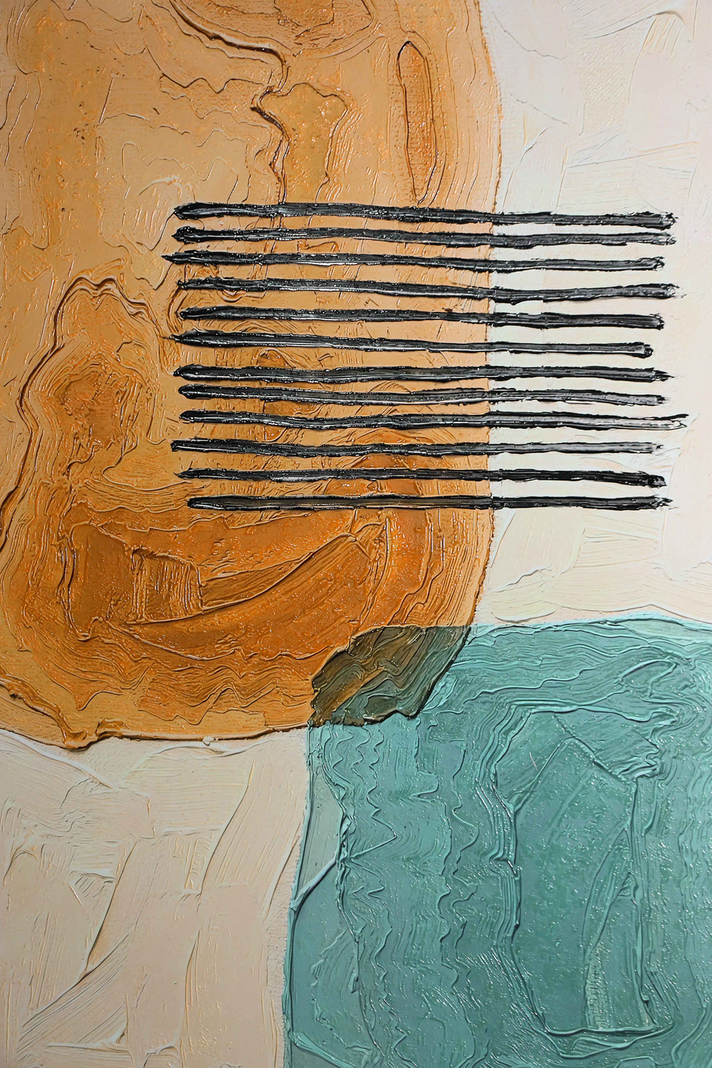 Ochre & Teal Linear Harmony — 3D Haptic Embossed High-Gloss Luxury Wall Art
