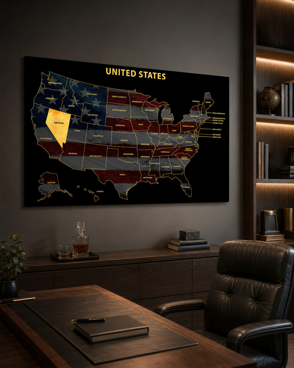 Nevada State Map - 3D Embossed Metal Wall Art