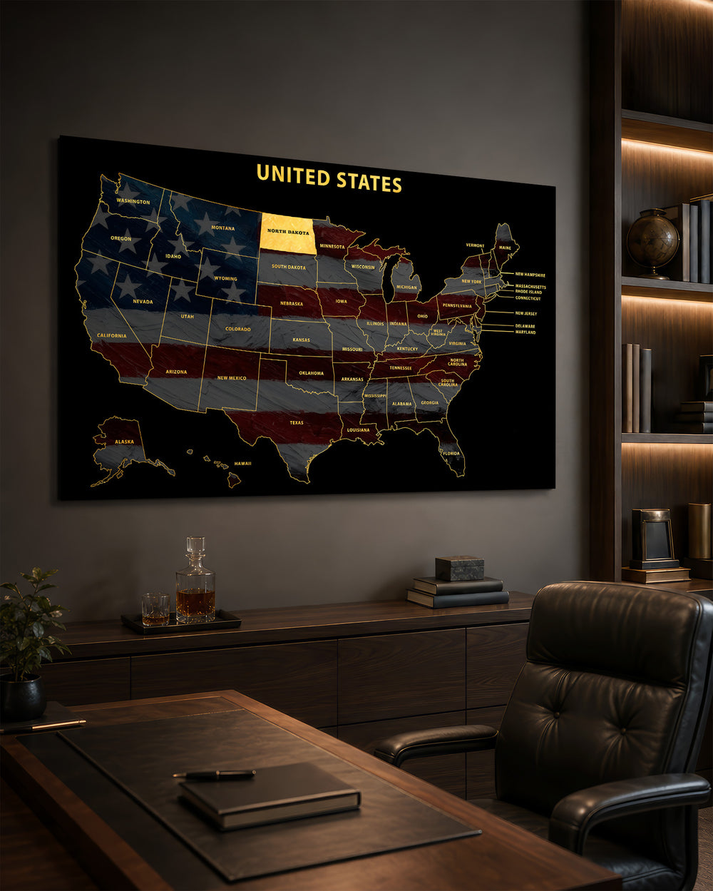 North Dakota State Map - 3D Embossed Metal Wall Art