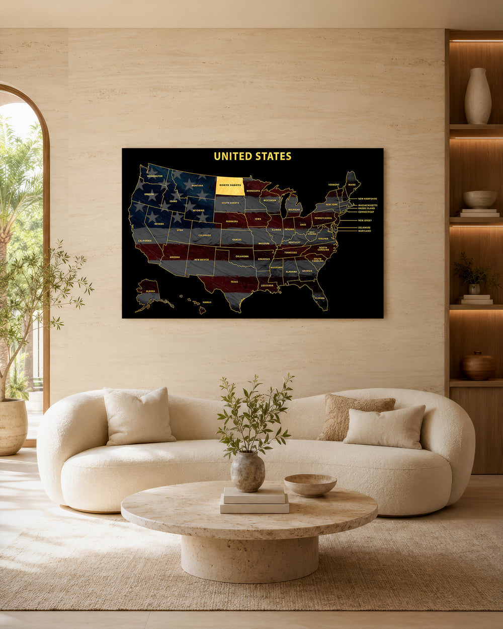 North Dakota State Map - 3D Embossed Metal Wall Art