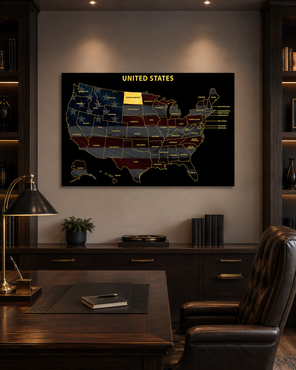 North Dakota State Map - 3D Embossed Metal Wall Art