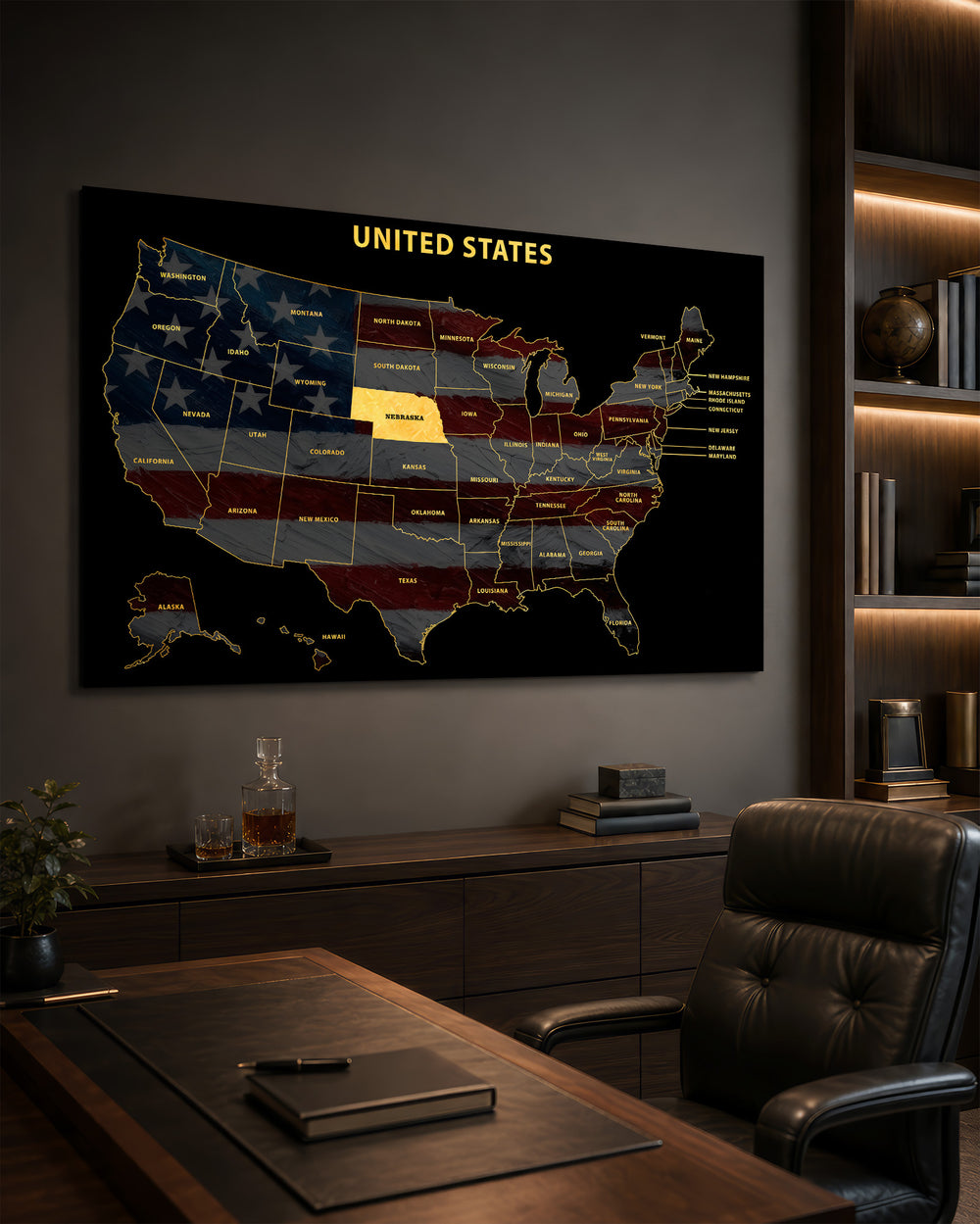 Nebraska State Map - 3D Embossed Metal Wall Art