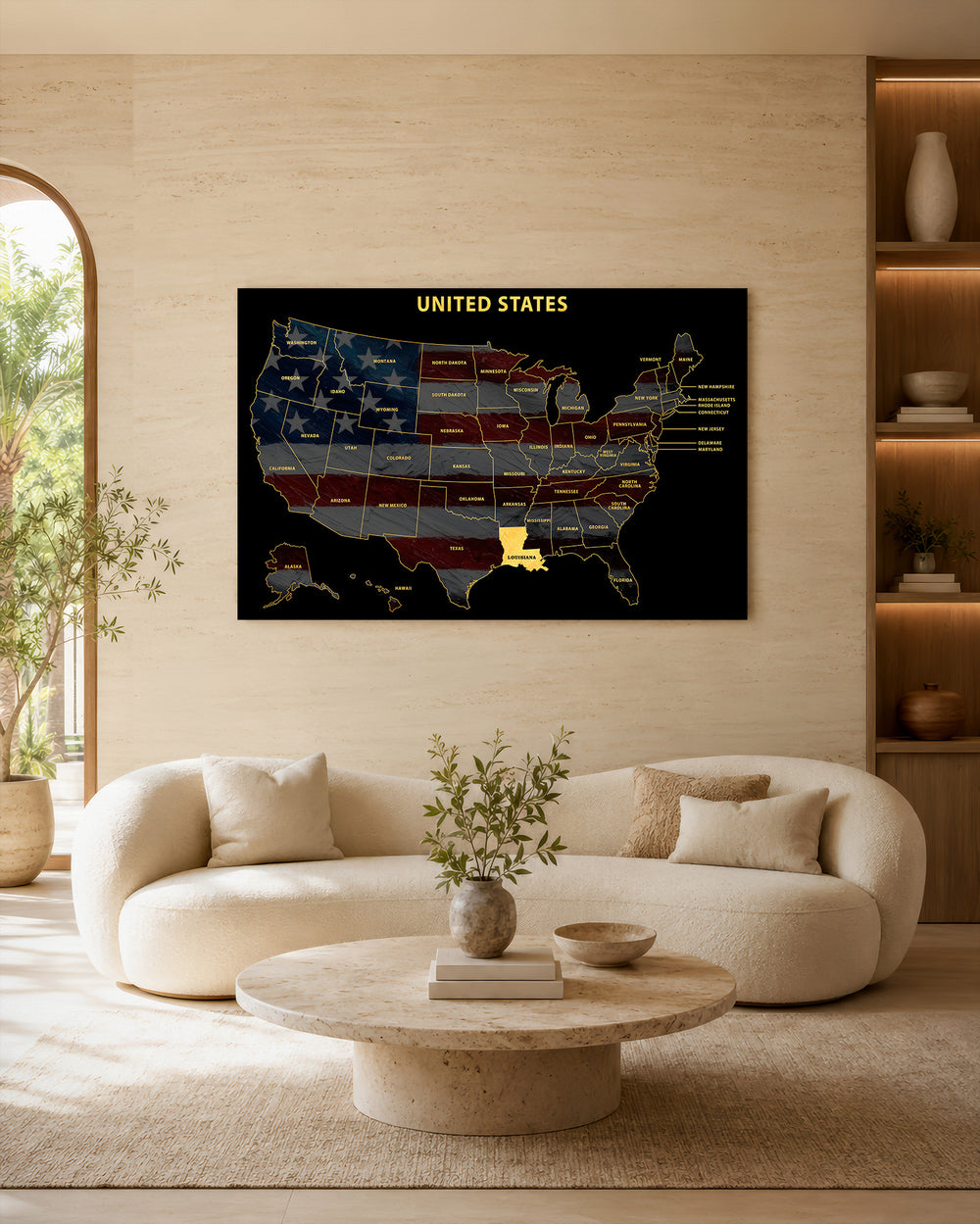 Louisiana State Map - 3D Embossed Metal Wall Art