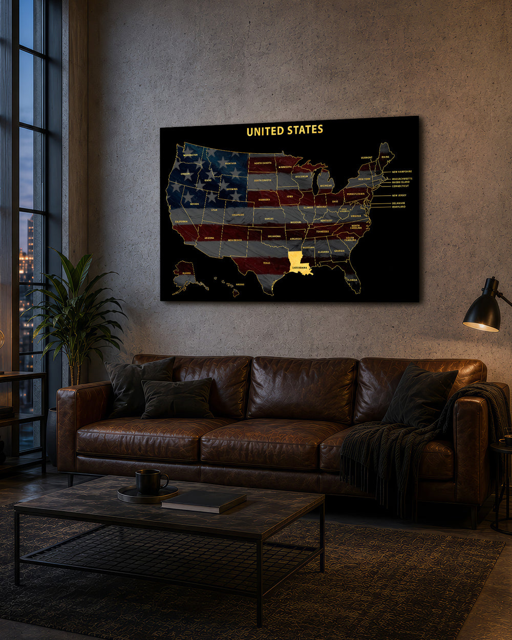 Louisiana State Map - 3D Embossed Metal Wall Art