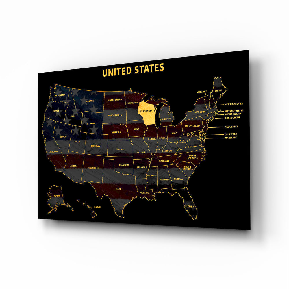 Wisconsin State Map - 3D Embossed Metal Wall Art