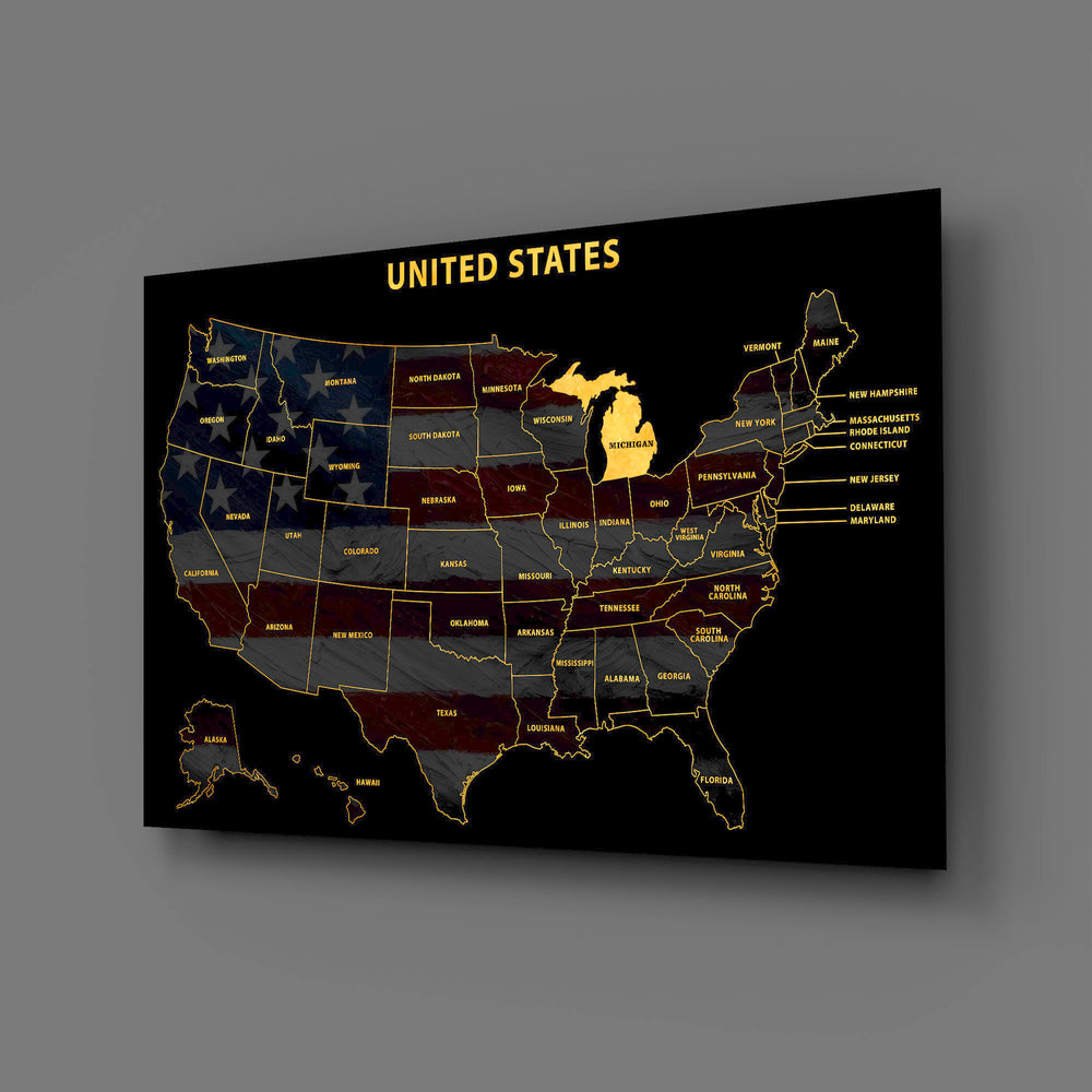 Michigan State Map - 3D Embossed Metal Wall Art