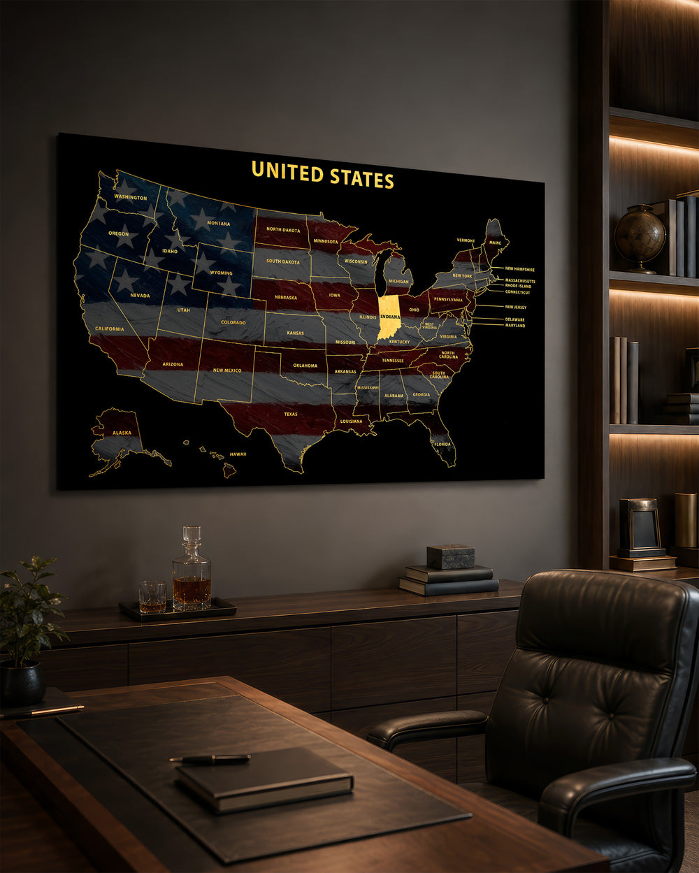 Indiana State Map - 3D Embossed Metal Wall Art