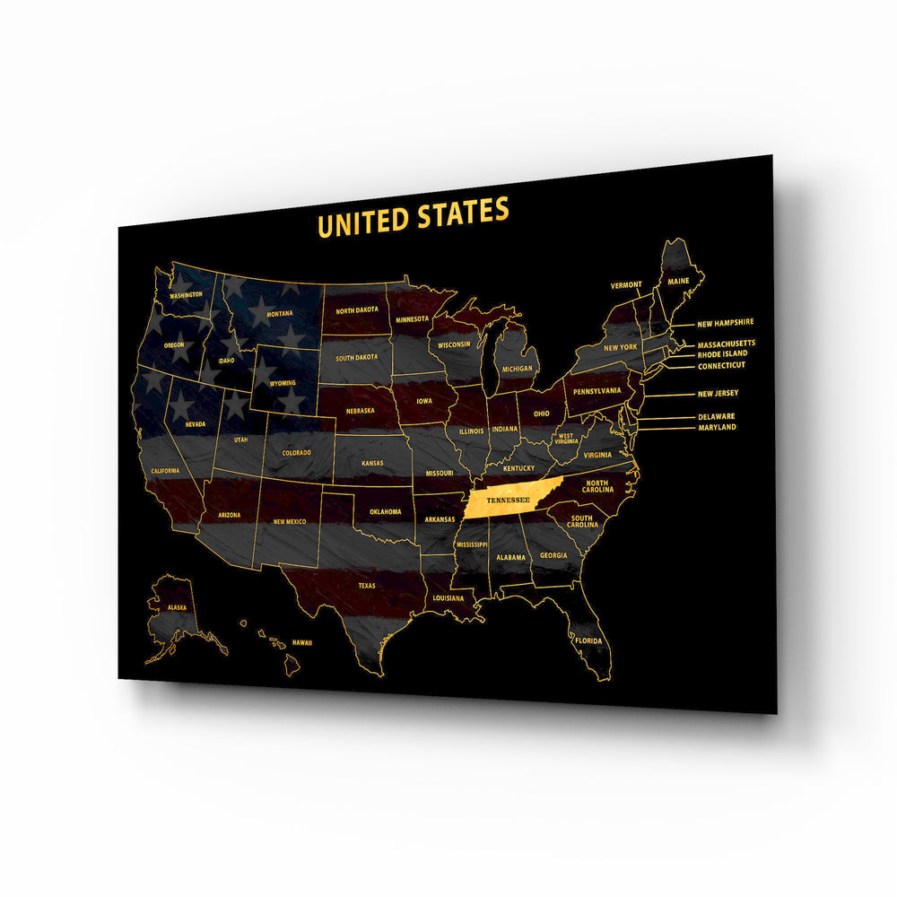 Tennessee State Map - 3D Embossed Metal Wall Art