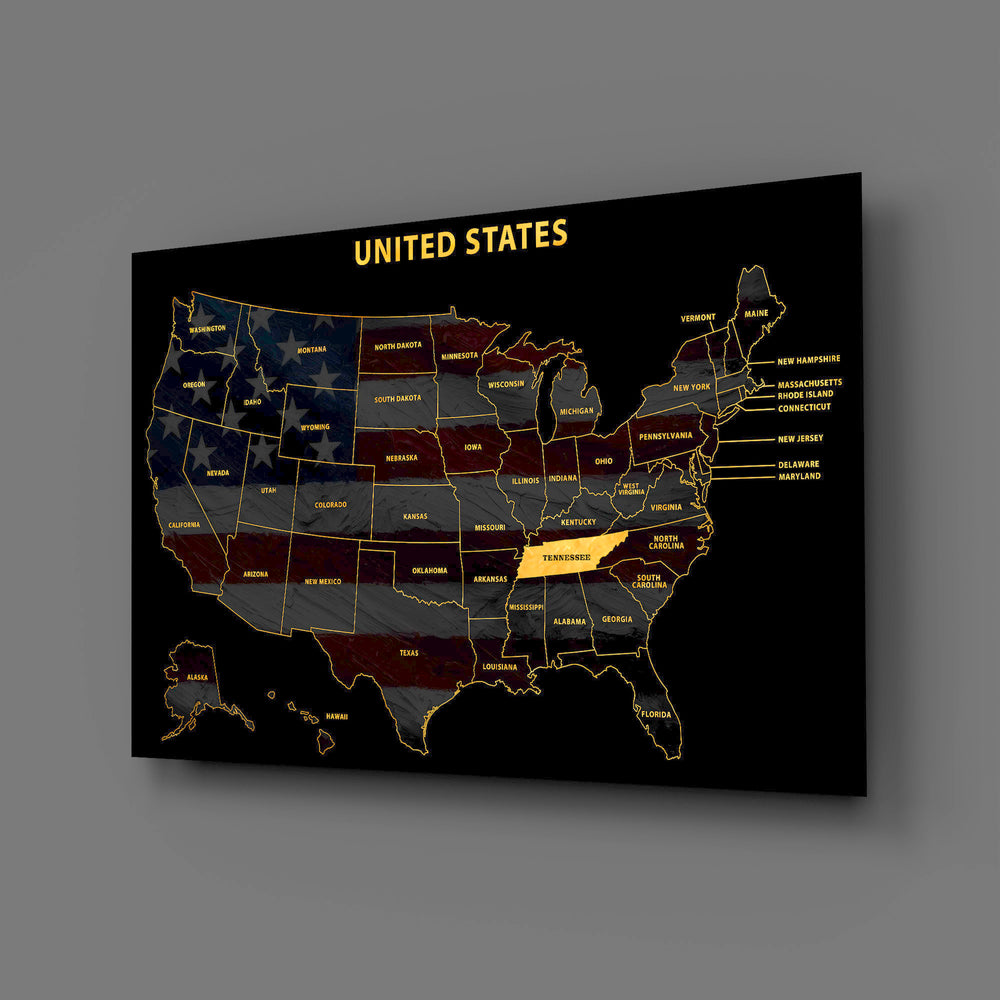 Tennessee State Map - 3D Embossed Metal Wall Art