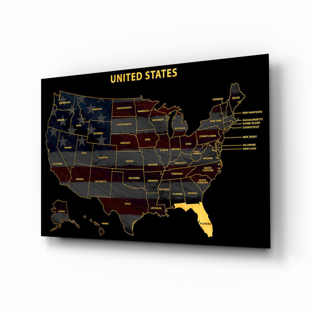 Florida State Map - 3D Embossed Metal Wall Art