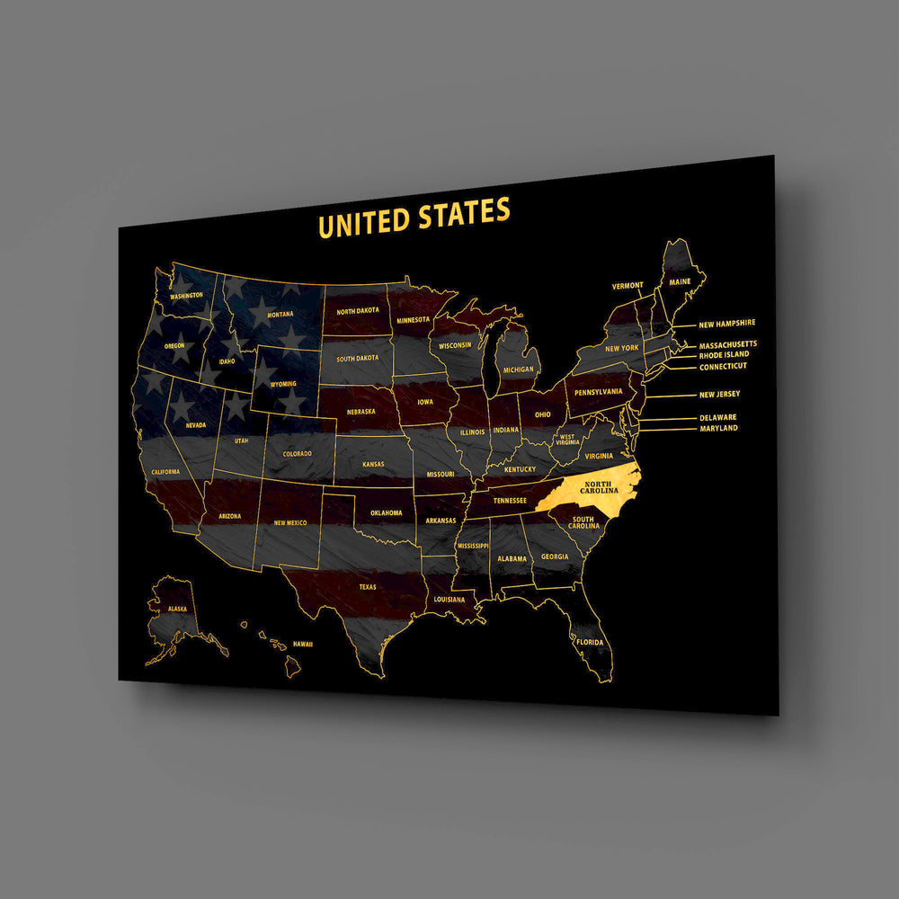 North Carolina State Map - 3D Embossed Metal Wall Art
